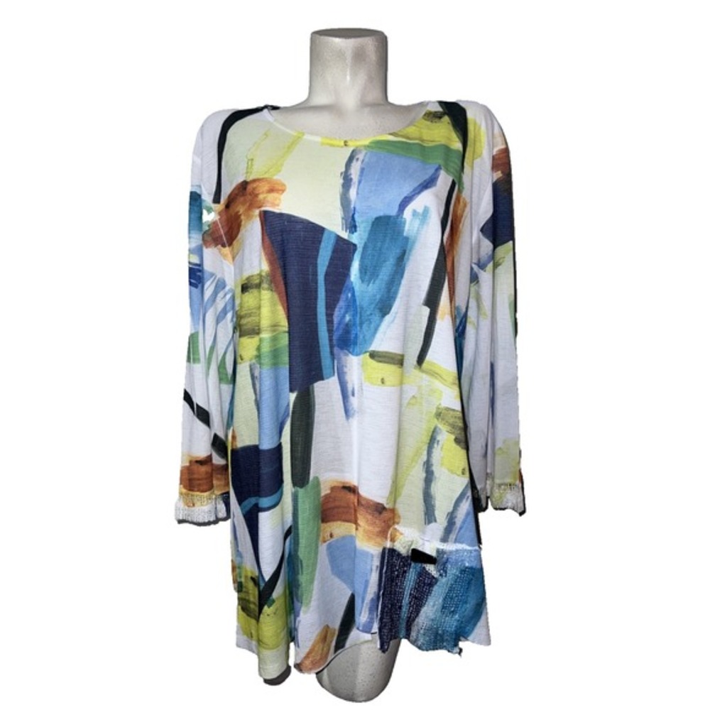 Jess & Jane Top Plus Size 2X Stretch Mesh‎ Overlay Artsy Maximalist Festival USA